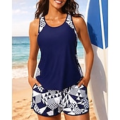  نسائي تانكيني مكشكش ثوب السباحة قطعتين هندسي حماية UV مطاط بدون كم ملابس السباحة تزلج على الماء غوص سباحة الصيف