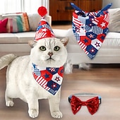 billiga Bandanas och Hattar-3 delar husdjursoutfit för den 4 juli-dagen, inklusive husdjursmössa, paljettfluga och halsduk, justerbart pannband för kattunge, valp, små hundar, katter, tillbehör till husdjursskötsel för