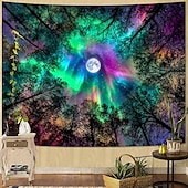 olcso Faliszőnyegek-északi fény gobelin telihold erdő fali dekoráció esztétikus galaxis éjszakai égbolt hálószobába nappali jógaterem meditációs tér