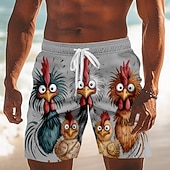 billiga Djur &amp; Fåglar-Herr Tecknat Brud Frizzle Chickens Badshorts Boardshorts Medium Midja Hawaiisk Rolig Strandsemester Sidfickor Mesh foder Elastisk dragsko i midjan Designer Kläder