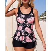 abordables Surfing Tankinis &amp; Bikinis-Mujer Traje de baño Tankini 2 Piezas Impreso Boyleg Secado rápido Elástico Sin Mangas Bañadores Traje de baño Surf Playa Natación Verano