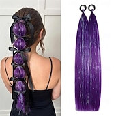 baratos Rabos-de-Cavalo-2 mechas de cabelo colorido, 66 cm (26 polegadas), para crianças e mulheres, aplique de rabo de cavalo liso e macio com elástico.