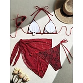 preiswerte 3-teiliges Bikini-Set-Damen Badeanzug Bikini Dreiteilig Rock Bademode Schlank Rückenfrei Urlaub Strandbekleidung Einfarbig Neckholder Ärmellos Badeanzüge