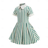 preiswerte Kleider-Vintage inspiriert Midlänge A-Linie Kleid Swing-Kleid Kurze Ärmel Gestreift A-Linie Kostüm Mädchen Kindertag Maskerade Urlaub Alltagskleidung Kinder Kleid Abschlussballkleider Frühling &amp; Sommer