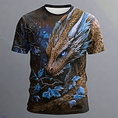  Blue Dragon 3D All Over Print T Shirt Men Short Sleeve Fantasy Graphic Tee Mythical Forest Summer Top Clothing Apparel S M L XL XXL XXXL