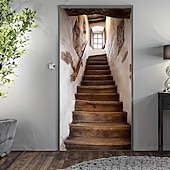 billige Dørdeksler-Dørdeksel 3D optisk illusjon 2D flatt trykk tretrapp i steinvegg design perspektiv korridorklistremerke