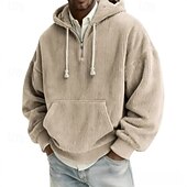 tanie podstawowe bluzy męskie-Męskie Bluza z Kapturem Sztruks Bluza z kapturem Bluza z kapturem na zamek błyskawiczny Morelowy Czarny Biały Jasnozielony Rumiany róż Kaptur Równina Kieszeń kangurka Teksturowany Codzienny Sport i