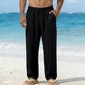 abordables Vacances-Homme Pantalons en Lin Pantalons Pantalon d'été Pantalons Amples Cordon de serrage Taille Élastique Jambe Droite Uni Confort Respirant Longueur complète Quotidien Plage Fête Vacances Mode Bleu Blanche