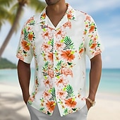 ieftine imprimare florală-Bărbați Flamingo Imprimeu floral Flori Cămașă Cămașă cubaneză Cămașă hawaiană Manșon scurt Hawaiană Vacanță Concediu Costum de plajă Vară Primăvară Cămașă cu guler tabără Imprimare 3D Roz Îmbujorat