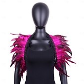 abordables Accessoires-Carnaval 2026 Accessoires de Carnaval de Rio Samba Cape Châle Femme Plumes Rouges et Noires avec Bord en Dentelle Costume de Performance Festival Brésilien