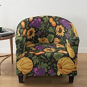 cheap Armchair Cover &amp; Armless Chair Cover-1 Pc Club Chair Cover Striped Plant and Geometric Printed Polyester Slipcover for Single Seat Chair Living Room Bedroom Home Office