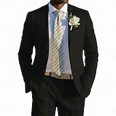 cheap Beach Suits-Men's Linen Suits Beach Wedding Spring Wedding Black White Spring &amp; Summer Suit Notch Lapel Fashion Lightweight Solid Colored Tailored Fit 2 Piece Single Breasted Two-buttons
