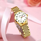 billiga Kvartsklockor-Klassisk Damklocka Original Kvarts Klocka Rhinestone Urskiva Luminös Datum och Kalenderfunktion Trendig Moderiktiga Affärsluxusklocka Bästa Val för Födelsedagspresent Mors Dag