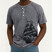 preiswerte Vintage&amp;amp;Retro-Herren Vintage Segelboot Henley Hemd T-Shirt Gewaschenes Hemd Kurzarm Vintage Designer Lässig Lässig Täglich Outdoor Sommer Frühling Ganzjahres Hellblau Violett Grau Henley Henley T-Shirt