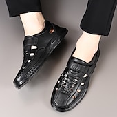 preiswerte Lässige Sandalen-Schwarze Herren-Komfortschuhe, verstellbarer Riemenverschluss, atmungsaktives Obermaterial mit Aussparungen, leichte, gepolsterte Sohle, lässiger Stil für Arbeit und Alltag