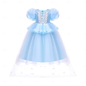 cheap Girl's Dress Up Costumes-Book Week 2026 Princess Fairytale Moana Dress Kid's Carnival Children's Day New Year Festival Holiday Girls' Dress Solid Color Short Sleeve Casual Party Fashion Cute Polyester Summer 4 years+ Blue