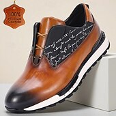 abordables Zapatos de Vestir Elementales-Zapatillas de cuero sin cordones para hombre: diseño elegante con letras, cómodas y modernas, ideales para ocasiones informales y semiformales.