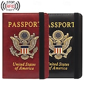 levne úschovna zavazadel a cestování-Pouzdro na pas s blokováním RFID pro ženy a muže, kožená cestovní peněženka na pas s kovovým 3D kovovým odznakem, pouzdro na cestovní doklady, příslušenství