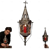 baratos Luzes decorativas-Lanterna suspensa antiga do século XIX, castiçal gótico vintage, para interiores. &amp;Suporte de vela suspenso para exterior, iluminação decorativa para quartos e corredores com estilo rústico gótico.