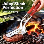 cheap Grills &amp; Outdoor Cooking-2pcs Stainless Steel Barbecue Clip, Fish Frying Spatula with Anti-Slip Comfortable Grip, Suitable for Flipping Fish, Eggs, Pizza, Steak, and Fries, Ideal for Home and Restaurant, Outdoor Barbecue Use