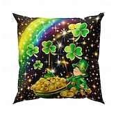  St. Patrick's Day Shamrock Casual Throw Pillow Cover 18x18 Inch, Green Decorative Cushion Case for Sofa Home Decor