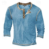 tanie Casualowa koszulka Henley-Męskie Podkoszulek Koszula Henley Koszulka z dzianiny waflowej Koszulka Koszulka z długim rękawem Długi rękaw Kolorowy blok Moda Designerskie Podstawowy Niejednolita całość Henley Urlop Ulica