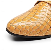 economico Scarpe Derby-scarpe eleganti da uomo con stampa coccodrillo gialla, design in similpelle con lacci, stile lussuoso e distintivo, adatte per eventi formali e occasioni speciali