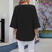 preiswerte Schicke Blusen-Damen Hemd Bluse Chiffon Tops Patchwork Farbblock Stilvoll Lässig Langarm V Ausschnitt Normale Oberteile Täglich Ferien Ausgehen Blau Schwarz Weiß Rosa Himmelblau Sommer Frühling