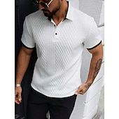 billige Klassisk poloskjorte for menn-Herre Poloskjorter Med Tekstur Avslappet Virksomhet Ribbet polokrage Klassisk Kortermet Mote Grunnleggende Helfarge Jacquardvevnad Knapper Sommer Vår Vår &amp; Vinter Normal Hvit Beige Poloskjorter