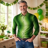  St.Patrick 2026 Retro Vintage 1970s Shirt Aloha Shirt Long Sleeves Hippie Fancy Dress Men's Masquerade 4th of July Party Festival Adults' Shirt