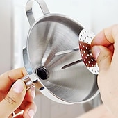 abordables Utensilios de cocina y gadgets-Juego de 6 filtros de embudo de acero inoxidable, 3 embudos de cocina nuevos de grado alimenticio con 3 coladores extraíbles, perfectos para transferir aceites líquidos, mermeladas, ingredientes secos