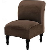 cheap Futon Sofa Cover-Velvet Armless Accent Chair Cover, Soft Stretch Accent Chair Slipcovers Without Arms Removable Armless Chair Furniture Protector Covers for Living Room/Dining Room/Hotel