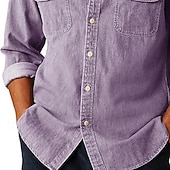 economico camicia da uomo con bottoni-Per uomo Camicia Camicia casual Camicia con Bottoni Camicia cargo Camicia lavata con acido Nero Verde chiaro Vino Blu Viola Manica Lunga Semplice Bavero Casuale Quotidiano Puro Abbigliamento Vintage