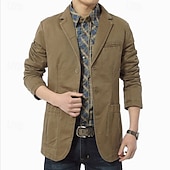 preiswerte Herren Klassische Blazer-Herren Blazerjacke Lässig Täglich Outdoor Vintage Lässig Sommer Frühling Baumwolle Einfarbig Button-Down Thermowarm Einreihig Blazer Schwarz Kaki Armeegrün