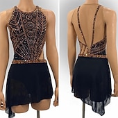 ieftine Rochii de patinaj artistic-Rochie de Patinaj Artistic Pentru femei Πατινάζ στο πάγο Rochii Jachetă Negru+Auriu Peteci Deschide Înapoi Înaltă Elasticitate Antrenament Competiție Ținută Patinaj Clasic Cristale / Strasuri Făr