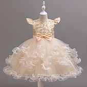 abordables Robes de Fille de Fleurs-Robe de Demoiselle d'Honneur Fille Fille Robe de soirée Tenue de mariage Soirée Mariage Formel Mode Adorable Princesse Patchwork Broderie Fleuri Sans manches Col en V Bleu Champagne 4 ans et +