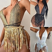 Недорогие Платья для практики-Боди с глубоким V-образным вырезом и пайетками от Samba Dancewear