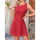 preiswerte Einfaches Kleid-Damen Minikleid Sommerkleid Lässig Täglich Normale Passform Einfach Ärmellos Rundhalsausschnitt Weiß Rosa Rote Grün Sommer Frühling