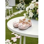 billige Barn &amp; Blomsterpike-Barnesko med perlebånd og sløyfe til blomsterpiker med strass-tå, elegante prinsessesko til små jenter i kunstskinn, komfortable brudesko med lav hæl, perfekte for blomsterpiker