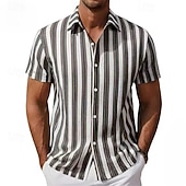 baratos Camisas casuais inteligentes masculinas-Homens Camisa Social Camisa casual camisa de botão Azul Verde Caqui Manga Curta Tiras verticais Colarinho de Camisa Casual Diário Roupa Elegante Moda Casual