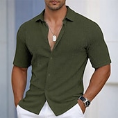cheap Men's Smart Casual Shirts-Men's Shirt Texture Casual Shirt Button Up Shirt Light Blue Short Sleeve Plain Shirt Collar Casual Daily Hollow Out Clothing Apparel Elegant Fashion Casual
