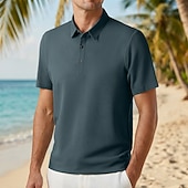 abordables Polo clásico para hombre-Hombre Polo Polo de seda helada seersucker Casual Negocio Cuello polo acanalado Manga Corta Moda Básico Color sólido Con Texturas Botones Verano Primavera &amp; Otoño Ajuste regular Azul Piscina Negro