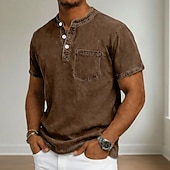 economico magliette di base-Per uomo Maglietta Maglia Henley Camicia 100% cotone lavaggio acido Manica Corta Collo alla coreana Henley Estate Primavera Autunno Semplice Vintage Streetwear Casual Lavato Manica corta Casuale Casa