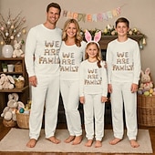 cheap Easter Family Matching Outfits-Family Easter Pajamas Graphic Bunny Casual Print Beige Long Sleeve Vacation Matching Outfits
