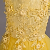 abordables Robes de Fille de Fleurs-Robe de Demoiselle d'Honneur Fille Fille Robe de soirée Tenue de mariage Soirée Mariage Formel Mode Princesse Beau Maille Couleur Unie Sans manches Col Rond Bleu Jaune 4 ans et +