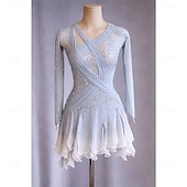 ieftine Rochii de patinaj artistic-Rochie de Patinaj Artistic Pentru femei Πατινάζ στο πάγο Rochii Alb Peteci Deschide Înapoi Înaltă Elasticitate Antrenament Competiție Ținută Patinaj Clasic Cristale / Strasuri Manșon Lung Patinaj pe