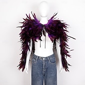 abordables Accesorios-Carnaval 2026 Accesorios de Samba del Carnaval de Río Capa Chal larga de plumas rojas para mujer con lazo de cinta disfraz de actuación del festival de Brasil