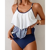abordables Surf Tankinis &amp; Bikinis-Femmes Maillot de bain Tankini 2 Pièces Rayures Patchwork Jambe courte Séchage Rapide Élastique Sans manches Maillot de Bain Maillot de bain Surf Plage Natation Été