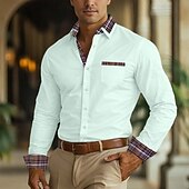 cheap Men's Non Iron Shirts-Men's Shirt Dress Shirt Non Iron Shirt Button Up Shirt Color Block Business Wedding Navy Blue Long Sleeve Turndown All Seasons Clothing Apparel Patchwork