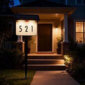 tanie Światła ścieżki i latarnie-Zewnętrzna tabliczka znamionowa z podświetleniem solarnym, cyfrowa tabliczka znamionowa, podłączana do podłoża, wodoodporna, montowana na ścianie, zewnętrzna lampa solarna na werandę